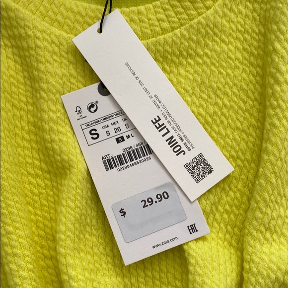 Zara Yellow Long Sleeve Crop Blouse - Picture 3 of 8